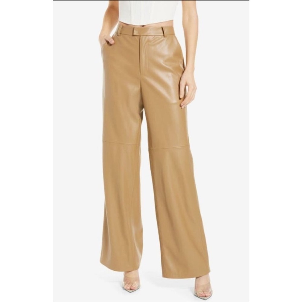 Good American Faux Leather High Rise Wide Leg Warm Carmel Trouser Pants